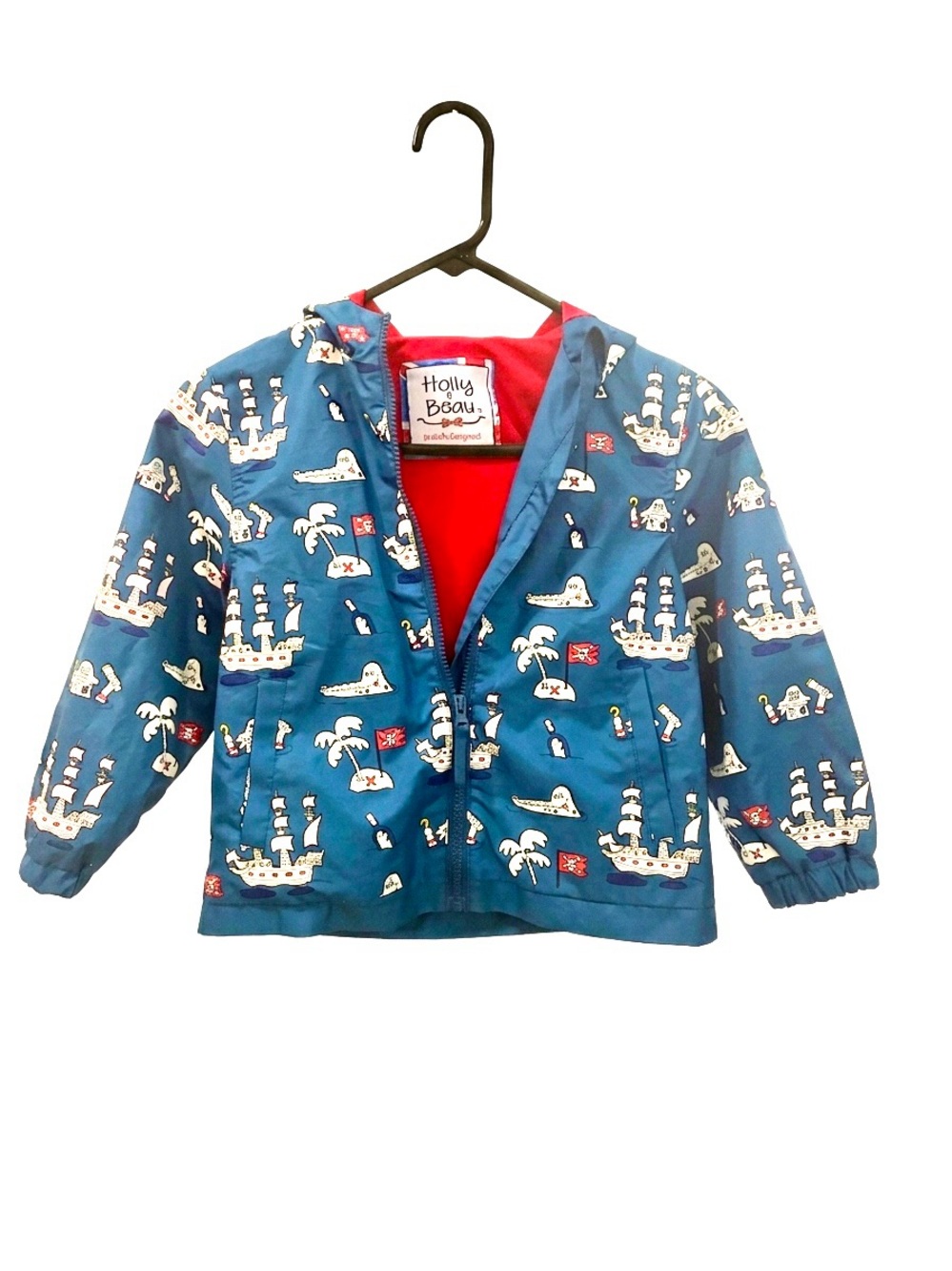 Holly & Beau  Pirate Ship Print Color changing Jacket Blue Full Zip  Size 5-6